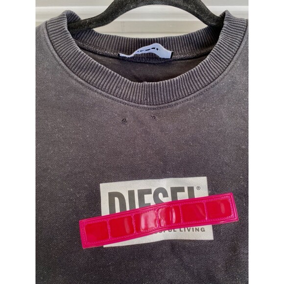Diesel Logo Graphic Sweatshirt Mens Size Med Black Crew Neck Pullover Distressed - Picture 5 of 8